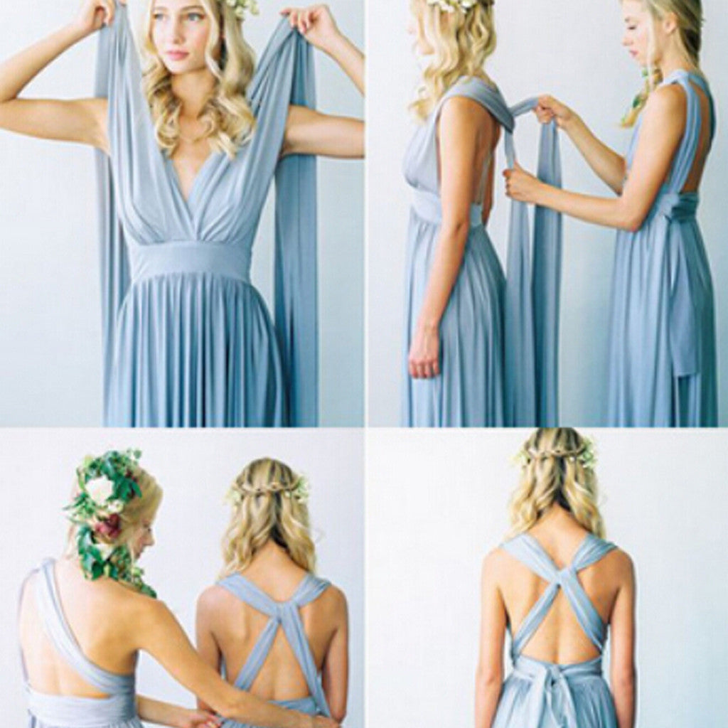 Convertible Simple Blue Jersey Floor-Length Cheap Bridesmaid Dresses, BG51262 - Bubble Gown