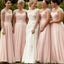 Cap Sleeve Blush Pink Formal Floor-Length Cheap Bridesmaid Dresses, BG51358 - Bubble Gown