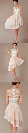 Blush Pink Junior Hi-Lo Knee-Length Wedding Bridesmaid Dresses, BG51255 - Bubble Gown
