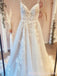 A-line Spaghetti Straps Tulle Appliques Long Wedding Dresses, Custom Wedding Dress, BGS0068