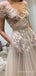 Champagne A-line Tulle Appliques Long Wedding Dresses, Custom Wedding Dress, BGS0154