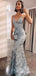 Gorgeous Silver Grey Mermaid Spaghetti Straps Appliques Long Evening Prom Dresses, Custom V-neck Prom Dress, BGS0179