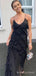 Unique Black Chiffon Long Evening Prom Dresses, Custom Spaghetti Straps Prom Dresses, BGS0233