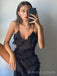 Unique Black Chiffon Long Evening Prom Dresses, Custom Spaghetti Straps Prom Dresses, BGS0233