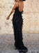 Unique Black Chiffon Long Evening Prom Dresses, Custom Spaghetti Straps Prom Dresses, BGS0233