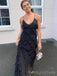 Unique Black Chiffon Long Evening Prom Dresses, Custom Spaghetti Straps Prom Dresses, BGS0233
