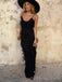 Unique Black Chiffon Long Evening Prom Dresses, Custom Spaghetti Straps Prom Dresses, BGS0233