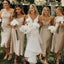 Champagne Soft Satin Spaghetti Straps Cowl Neck Tea-Length Long Bridesmaid Dresses, BN1007