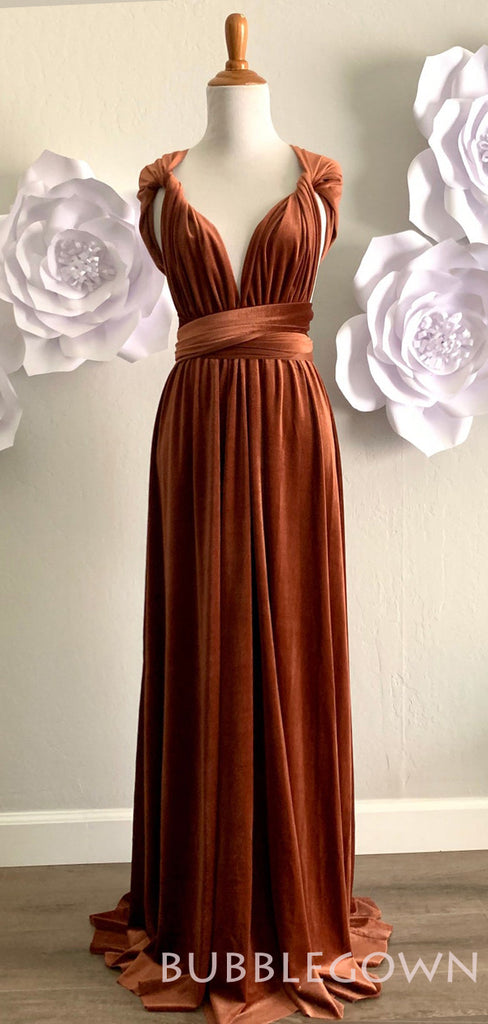 Floor Length Copper Velvet  Convertible Long Bridesmaid Dresses, BN1008