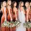 V-neck Floor Length Copper Velvet Long Bridesmaid Dresses, BN1011