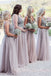 Sexy Deep V-neck Dusty Tulle Beaded Long A-line Bridesmaid Dresses , BN1026
