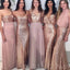 Gold Sequin Mermaid Long Bridesmaid Dresses , BN1029