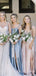 A-line Satin Spaghetti Straps Long Cowl Neck Bridesmaid Dresses , BN1032