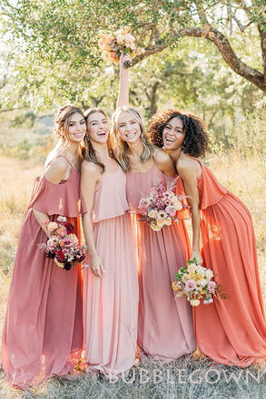 Spaghetti Chiffon Long A-line Bridesmaid Dresses , BN1042