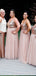 A-line Pink Tulle Sequin Spaghetti Straps Long Bridesmaid Dresses , BN1049