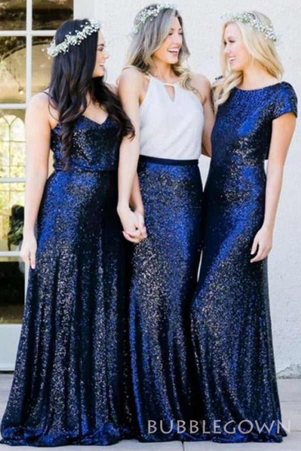 Column/Sheath Royal Blue Sequin Long Bridesmaid Dresses , BN1051