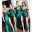 Emerald Satin Side Slit Long Mermaid Bridesmaid Dresses , BN1088