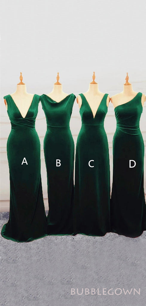 Dark Green Velvet Mermaid Long Bridesmaid Dresses, BN1101