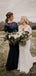 Long Sleeves Navy Blue Lace Long Mermaid Bridesmaid Dresses , BN1103