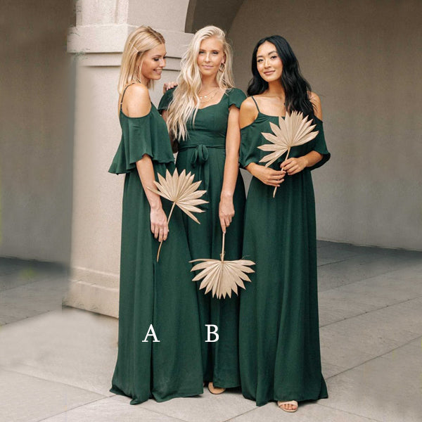 Mismatched Dark Green Chiffon A-line Long Custom Bridesmaid Dresses , BN1299