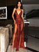 Shiny A-Line Backless Red Long Evening Prom Dresses, MR7011