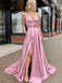 A-Line Spaghetti Straps Side Long Evening Prom Dresses, MR7021