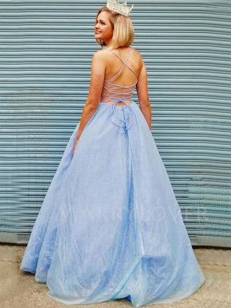 Sex A-Line Blue Backless Long Evening Prom Dresses, MR7063