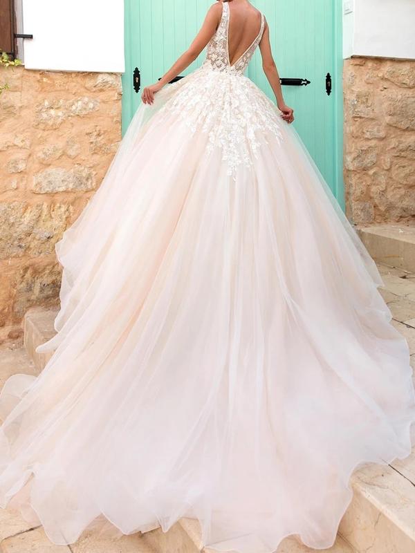 A-Line Pink Lace Long Evening Prom Dresses, Cheap Pink Wedding dresses, MR7068