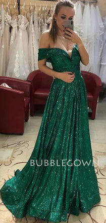 Off Shoulder Sparkle Long Evening Prom Dresses, Cheap Custom Sweet Prom dresses, MR7106