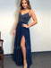 Spaghetti Straps Backless Long Chiffon Evening Prom Dresses With Split, MR7131