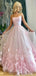 A-Line Spaghetti Straps Pink Long Evening Prom Dresses, Cheap Prom Dresses, MR7154