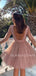 Backless Long Sleeves Short Custom Pink Homecoming Dresses, Cheap Sweet Dresses, MR7159