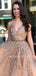 V-neck Tulle Floor Length Lace A-line Long Evening Prom Dresses, Cheap Custom Prom Dresses, MR7184