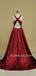 Sexy V Neck Backless Red A-Line Long Evening Prom Dress, Cheap Custom Prom Dress, MR7197