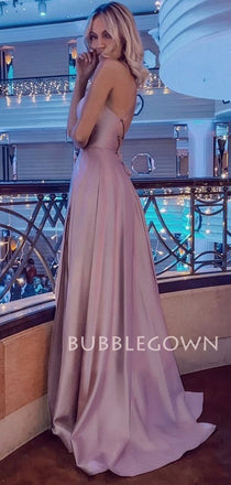 Sexy Backless Spaghetti Straps Side Slit Long Evening Prom Dresses, Cheap Custom Prom Dresses, MR7216