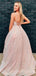 A-line Pink Sequin Spaghetti Straps Long Evening Prom Dresses, Cheap Custom Prom Dresses, MR7966