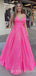 A-line Pink Sequin Spaghetti Straps Long Evening Prom Dresses, Cheap Custom Prom Dresses, MR7966