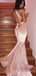 Sexy Deep V-neck Mermaid Pink Sparkly Long Evening Prom Dresses, Cheap Custom Prom Dress, MR7990