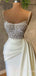 Mermaid White Satin Spaghetti Straps Beaded Long Evening Prom Dresses, Wedding Dresses, MR7991