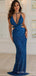 Sexy Royal Blue Sequin Long Evening Prom Dresses, Mermaid Deep V Neck Sparkly Custom Prom Dress, MR8226