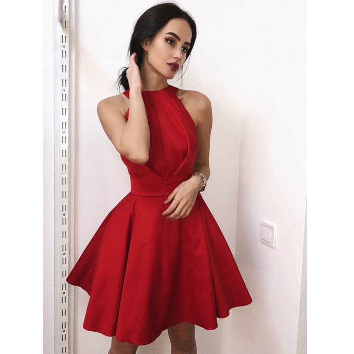 Halter Red Simple Cheap On Sale Short Homecoming Dresses, BH103 - Bubble Gown