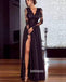 Sexy Lace Long Sleeve Split Side Long Prom Dresses FP1173
