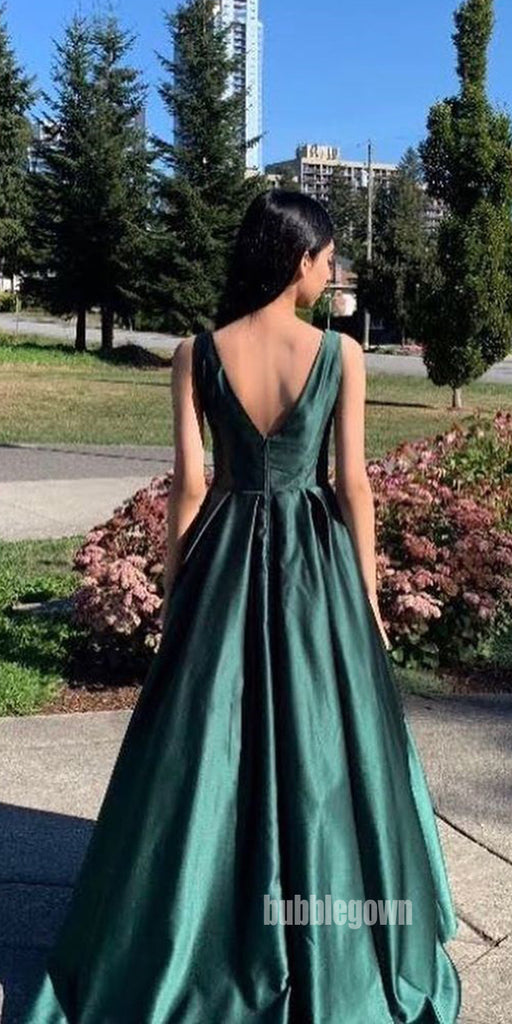 Simple Emerald V-neck Long Prom Dresses FP1177