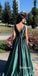 Simple Emerald V-neck Long Prom Dresses FP1177