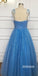 Elegant Blue Spaghetti Strap Tulle Prom Dress  FP1196
