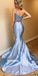 Elegant Blue Spaghetti Strap Two Piece Mermaid Prom Dress  FP1197