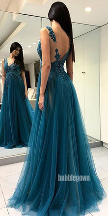Sexy Navy-blue A-line Split Side Long Prom Dress  FP1198