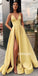 A-line Spaghetti Strap Side Slit Long Bridesmaid Prom Dresses GDW110