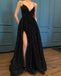 Spaghetti Strap Black Sparkle Popular Long Prom Dresses, WP005