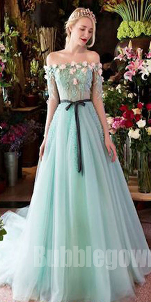 Off the Shoulder Charming Half Sleeves Long Evening Prom Dresses, BGP043